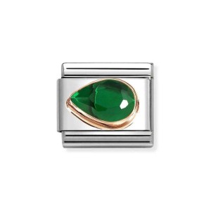 Element Link Nomination Composable Rose Gold Zielona cyrkonia kropla lewa 430605/004