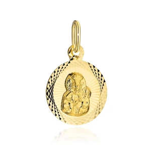Medalik złoty Matka Boska Częstochowska w diamentowanym kółeczku 