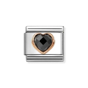 Element Link Nomination Composable Rose Gold 9K serce z czarną cyrkonią 430607/011