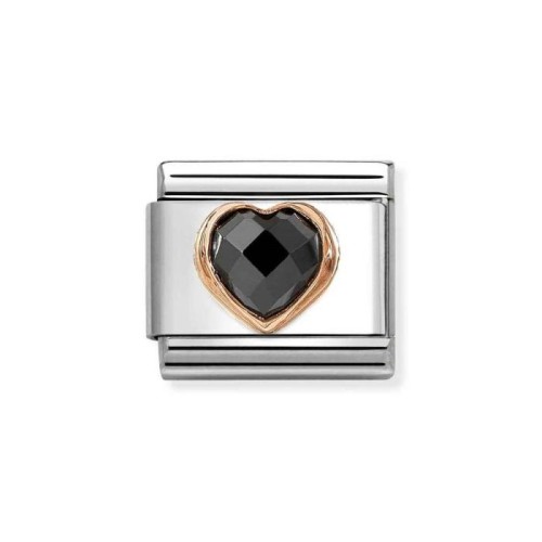 Element Link Nomination Composable Rose Gold 9K serce z czarną cyrkonią 430607/011