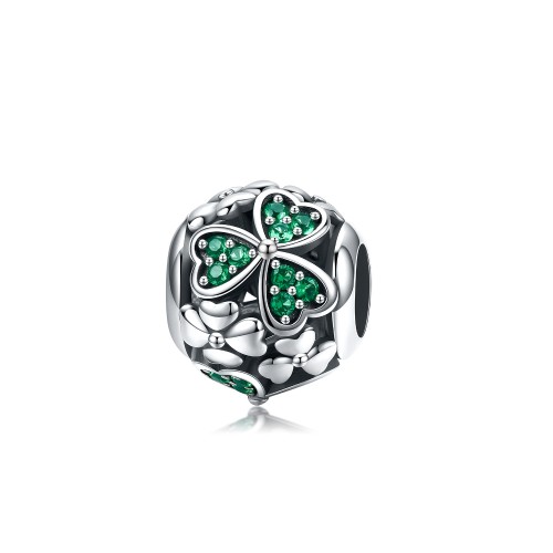 Srebrny charms Ornamo Zielone Koniczynki ORSCC964 