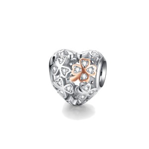 Srebrny charms Ornamo Serce z Dwukolorowymi Koniczynkami ORSCC1248 