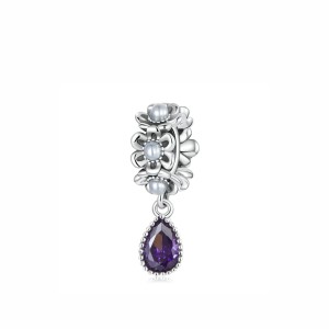 Srebrny charms Ornamo Kwiatki i Fioletowa Kropla ORSCC2180
