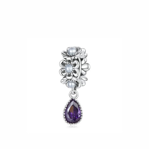 Srebrny charms Ornamo Kwiatki i Fioletowa Kropla ORSCC2180