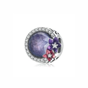 Srebrny charms Ornamo Jasne Fioletowe Kwiatki ORSCC2141
