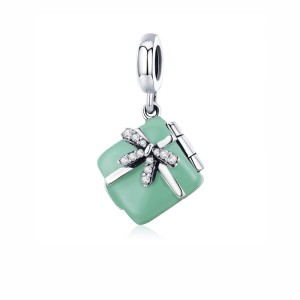 Srebrny charms zawieszka Ornamo Zielony Prezencik ORSCC663