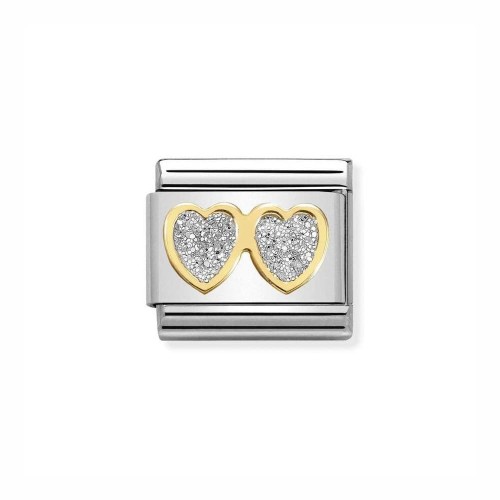 Element Link Nomination Composable Gold Serca z brokatem 030220/01