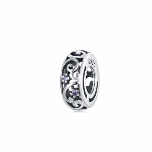 Srebrny charms Ornamo Drobne Fioletowe Kwiatki ORBSC639