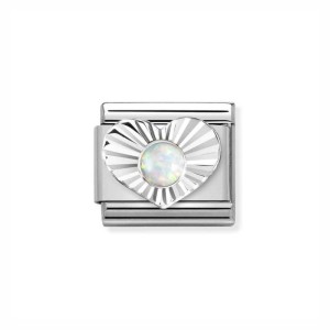 Element Link Nomination Composable Silver Biały Opal w Sercu 330508/07