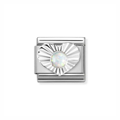 Element Link Nomination Composable Silver Biały Opal w Sercu 330508/07
