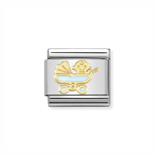 Element Link Nomination Composable Gold Niebieski Wózek z Dzieckiem 030272/61