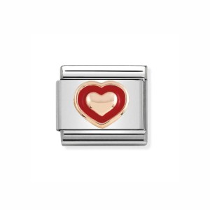 Element Link Nomination Composable Rose Gold Serce z Czerwoną Ramką 430203/01