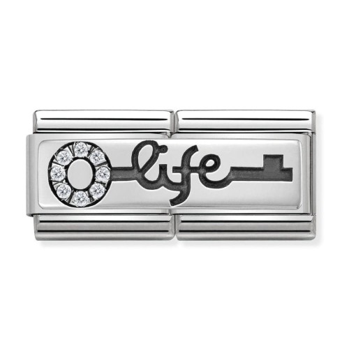 Element Link Nomination Composable Double Silver Klucz z Napisem Życie 330731/04