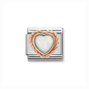 Element Link Nomination Composable Rose Gold Biały Opal Serce 430509/22
